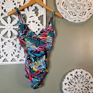 Aqua Green V Neck One Piece Tummy Control  NWT Medium Adjustable Straps